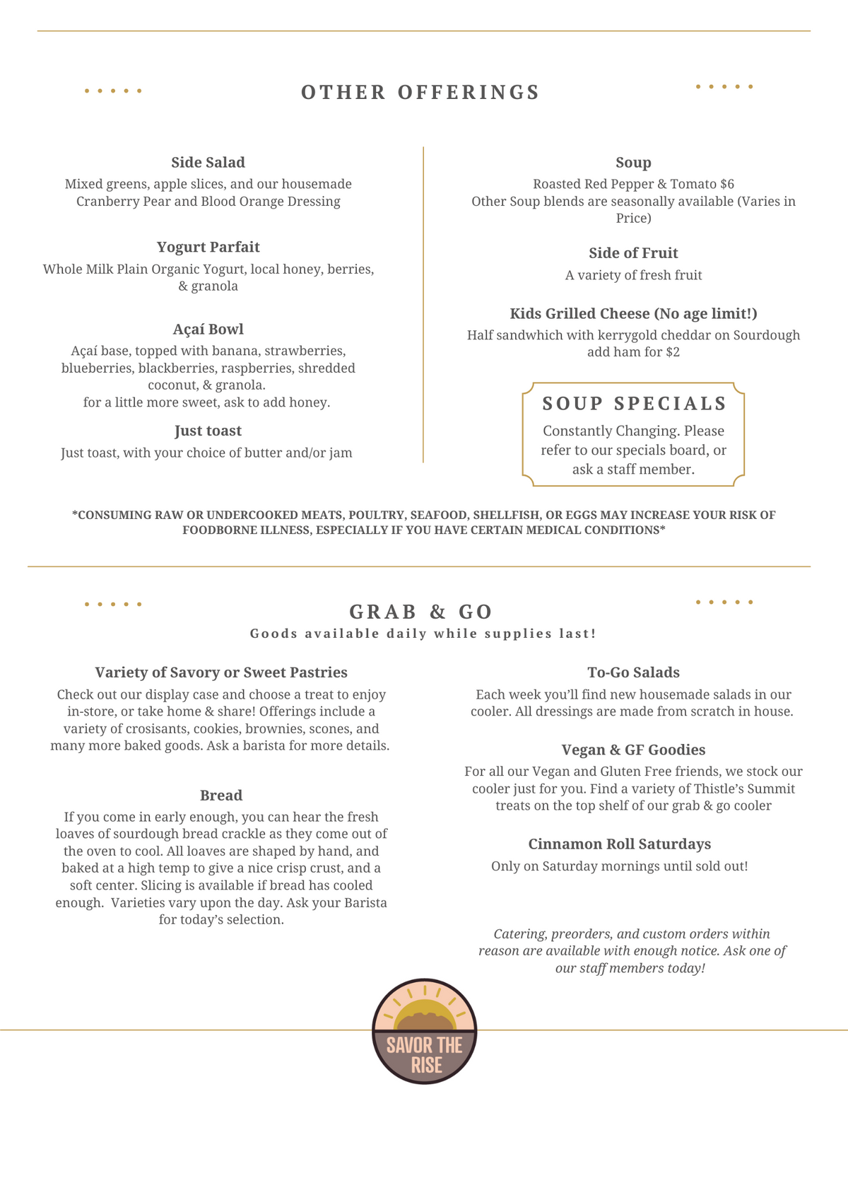 Savor the Rise Menu: Breakfast, Lunch & Pastries in Indianola – Savor ...